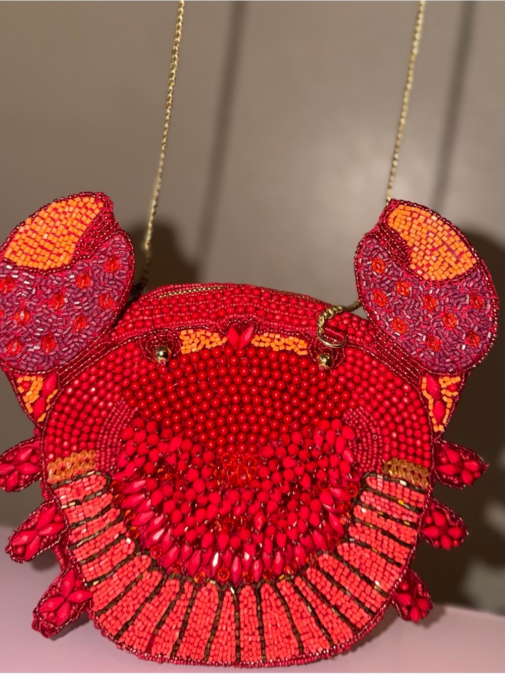 NWT Handmade Beaded Crab Crossbody Bag Red Coastal Novelty Purse